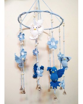 Happy Threads Birds Design Crochet Wind Chimes for Home (Blue & White)